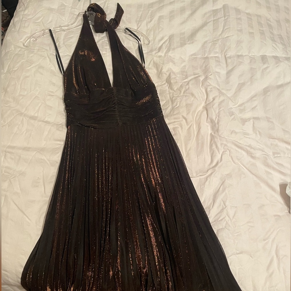 Cache Accordion Style Black/Copper Metallic Dress - image 5